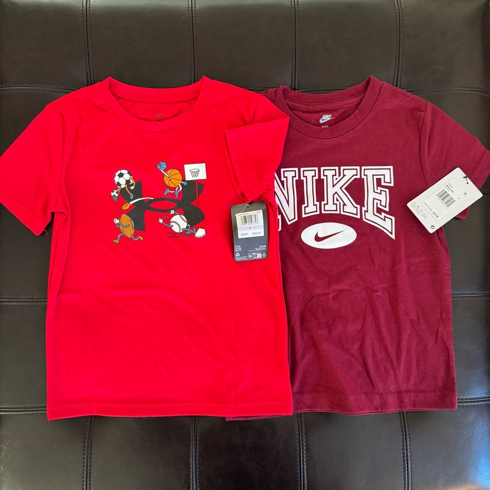 Under Armour & Nike Boys Graphic Tees Red / Maroon Athleticwear